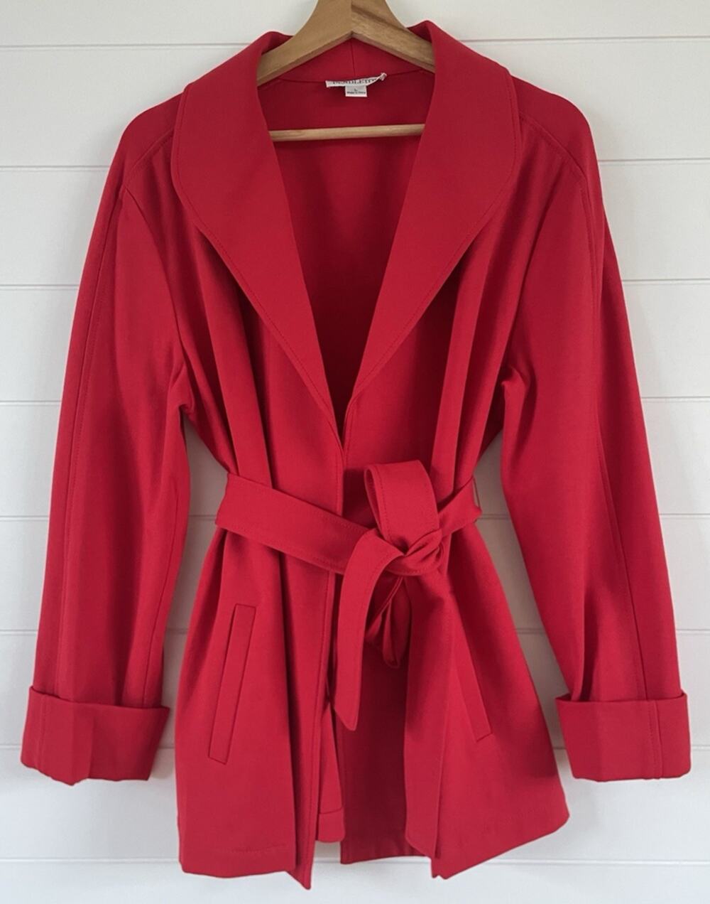 Pendleton Red Urban Art Ponte Knit Jacket Sweater Blazer Modal Wool Belt Large